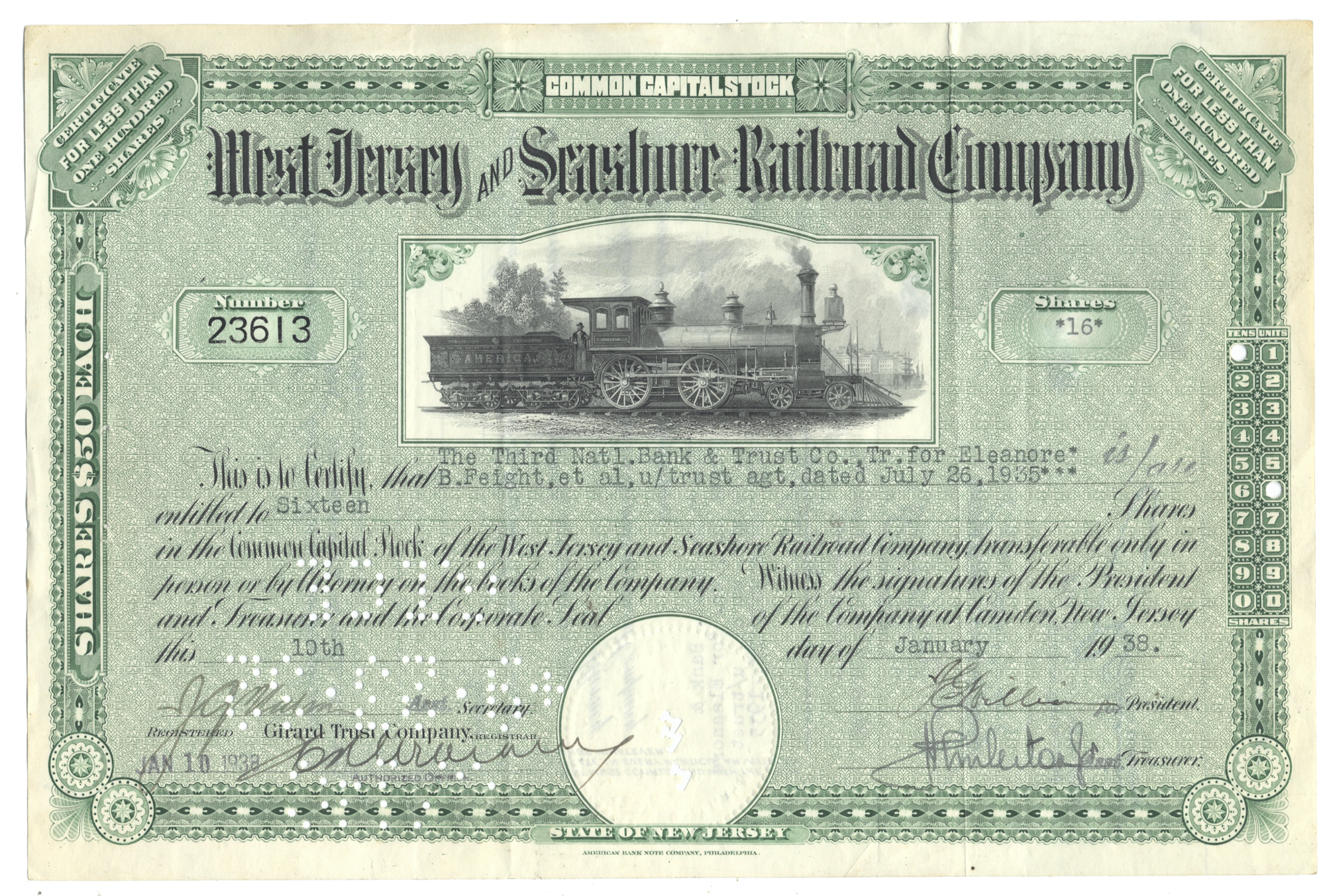 West Jersey and Seashore Railroad Company (LOT OF 4 PIECES)