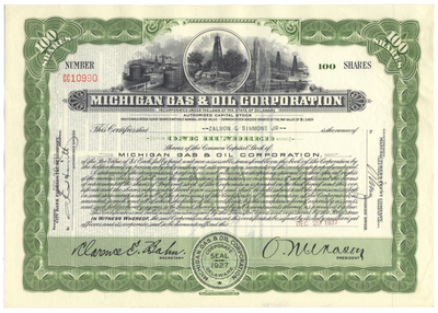 Michigan Gas & Oil Corporation Stock Certificate