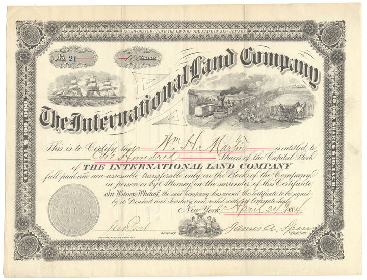 International Land Company Stock Certificate