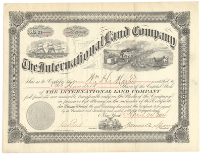 International Land Company Stock Certificate