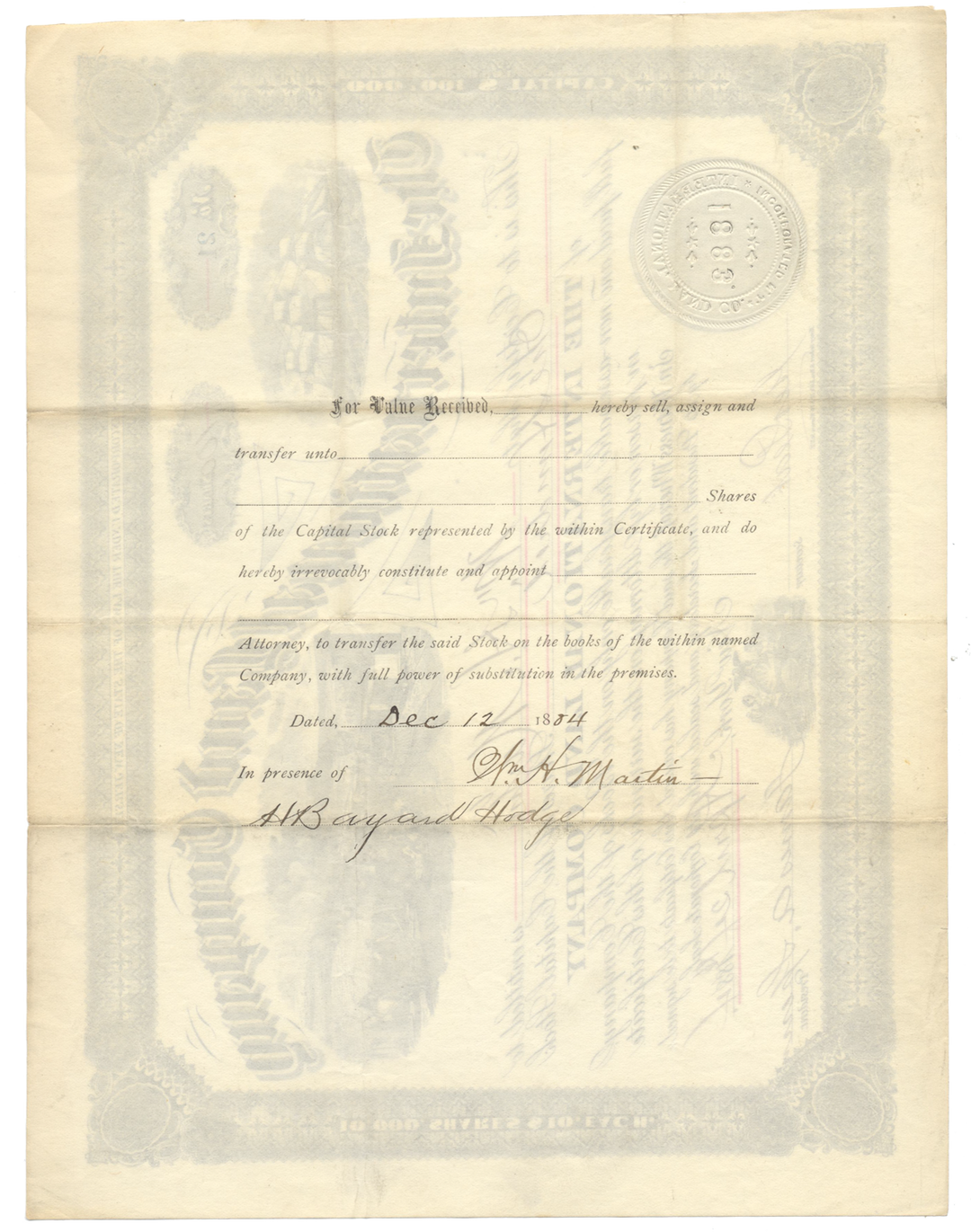 International Land Company Stock Certificate