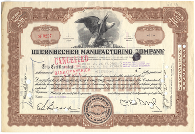 Doernbecher Manufacturing Company Stock Certificate