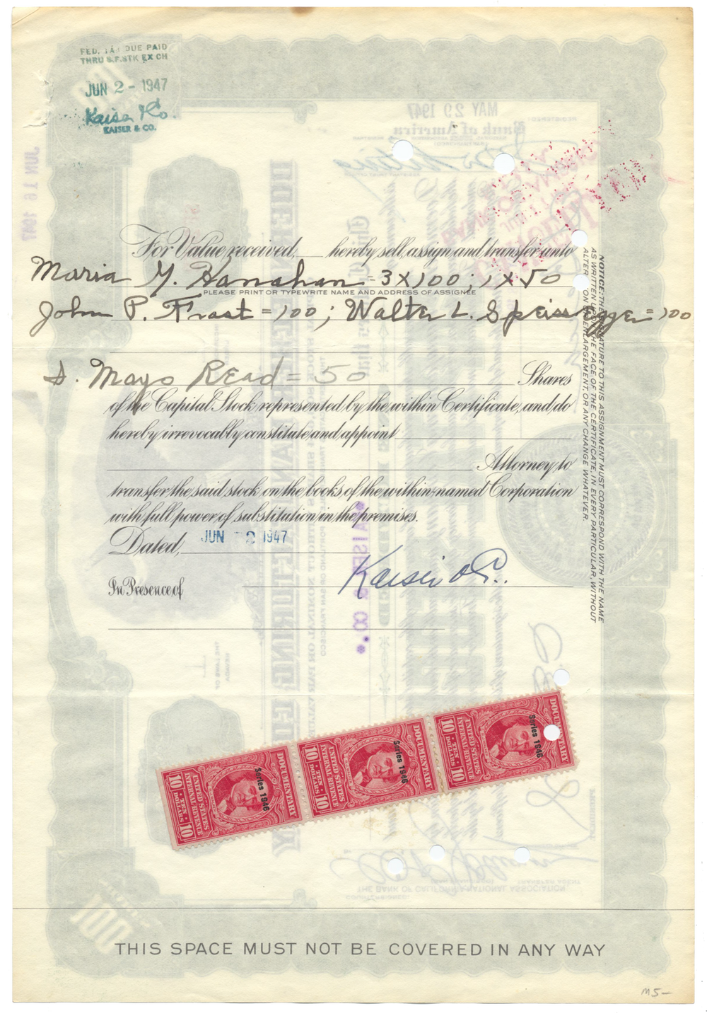 Doernbecher Manufacturing Company Stock Certificate