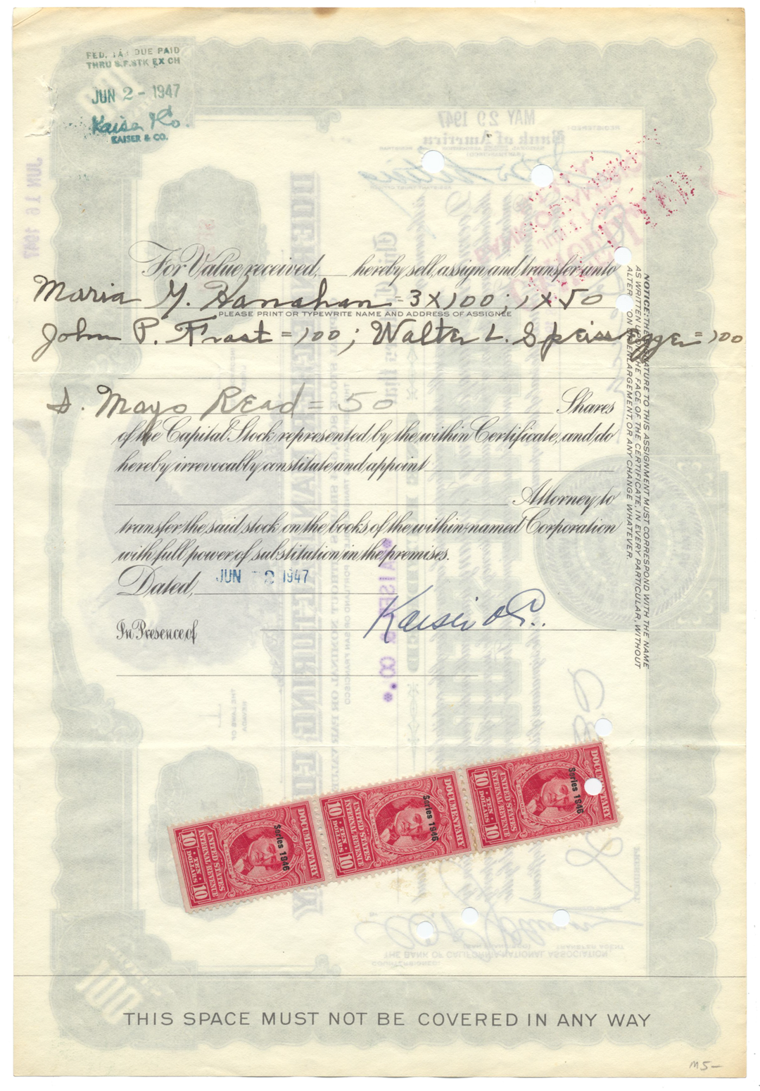 Doernbecher Manufacturing Company Stock Certificate