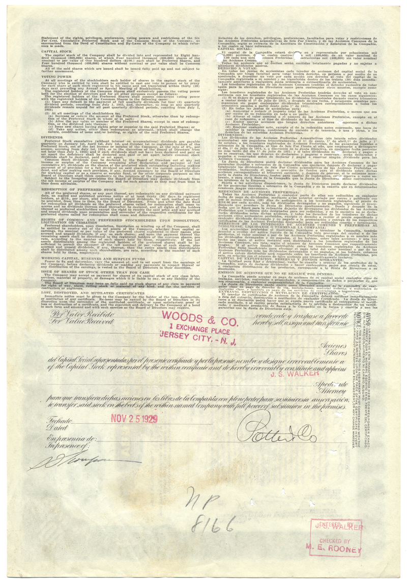 Consolidated Railroads of Cuba Stock Certificate