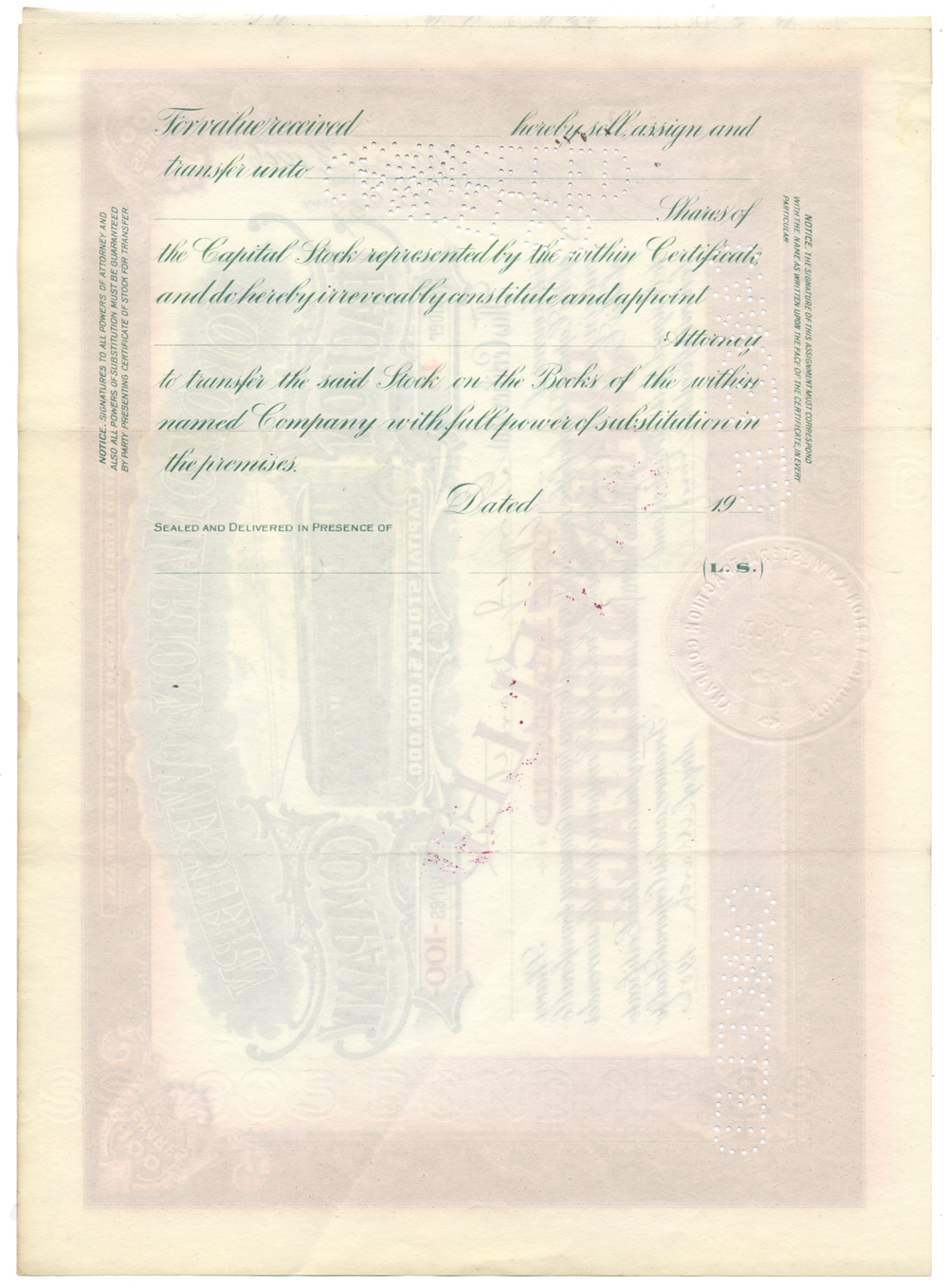 Kokomo, Marion and Western Traction Company Stock Certificate