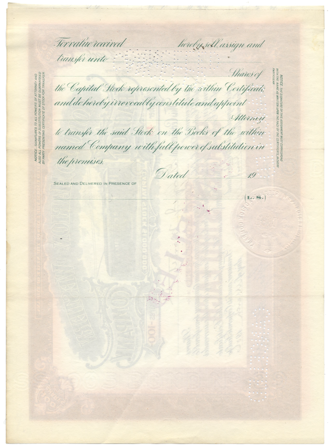 Kokomo, Marion and Western Traction Company Stock Certificate