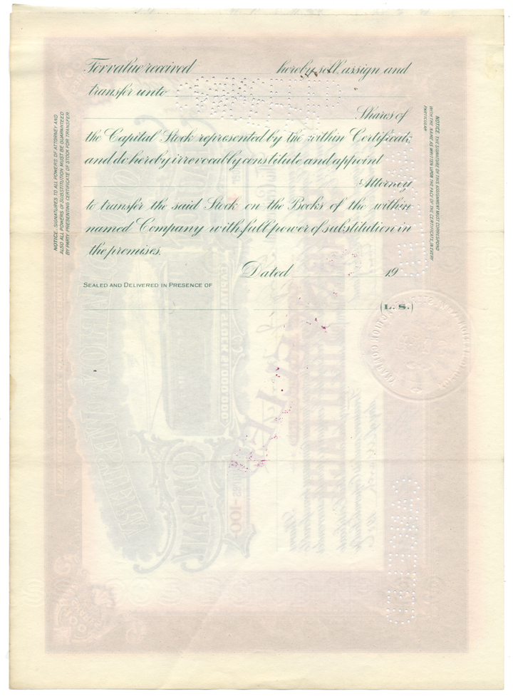 Kokomo, Marion and Western Traction Company Stock Certificate