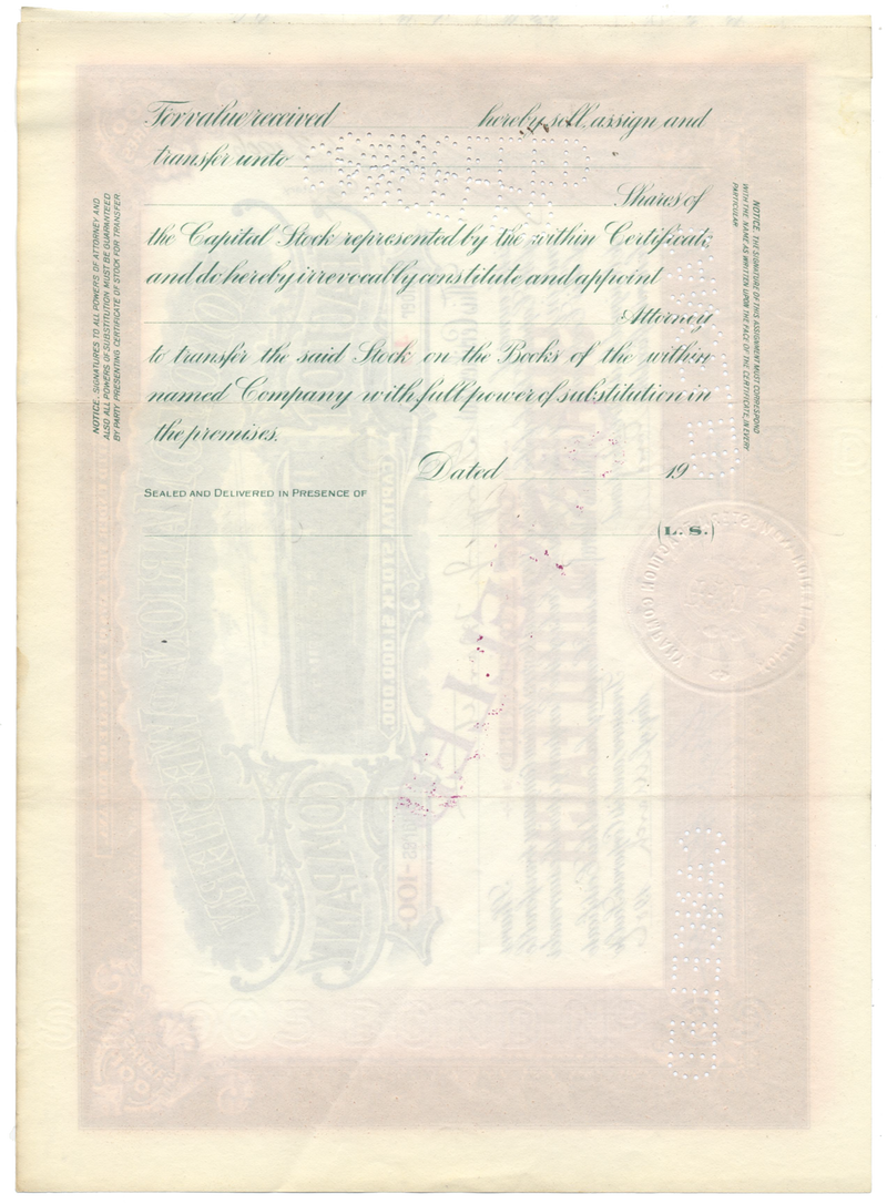 Kokomo, Marion and Western Traction Company Stock Certificate
