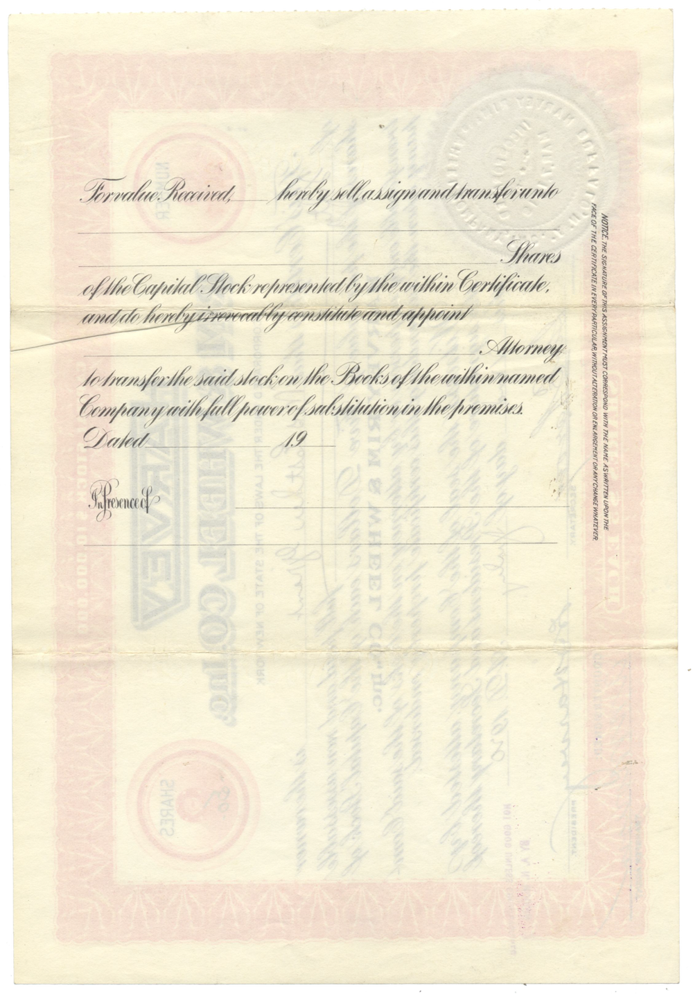 Harvey Rim & Wheel Co., Inc. Stock Certificate