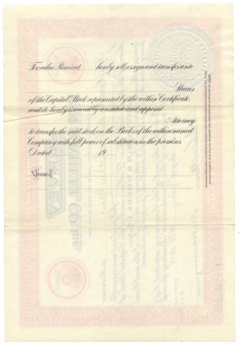 Harvey Rim & Wheel Co., Inc. Stock Certificate
