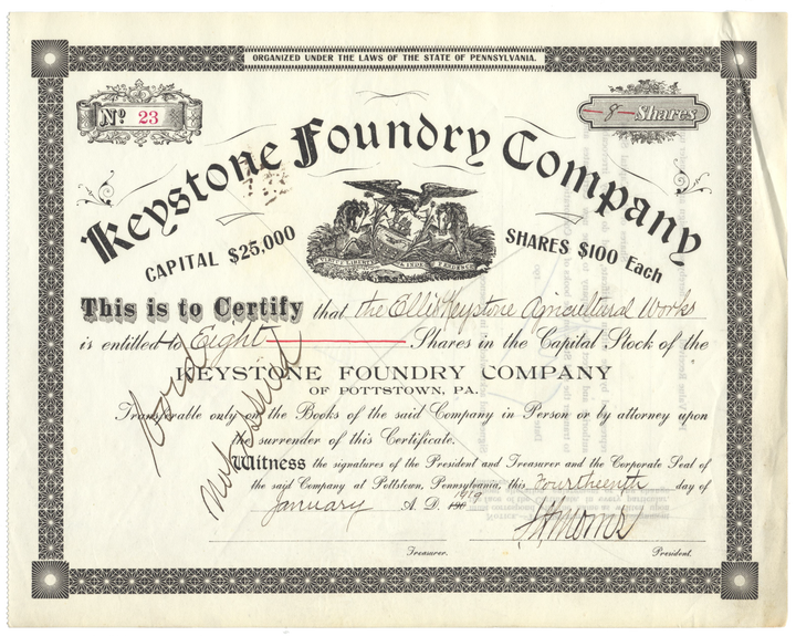 Keystone Foundry Company Stock Certificate