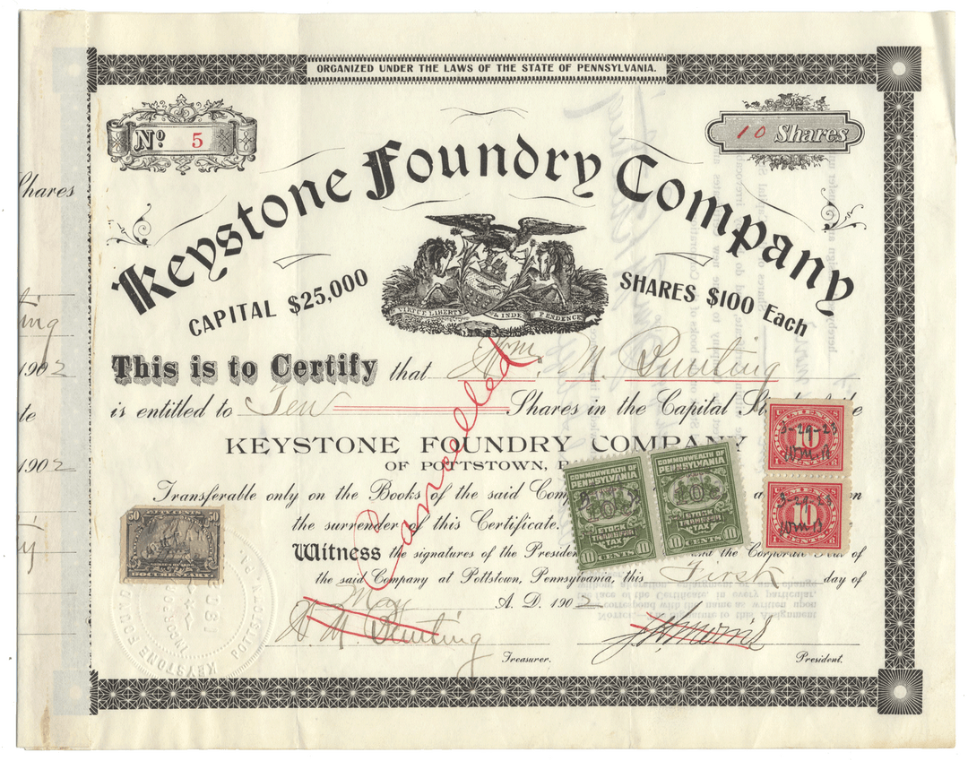 Keystone Foundry Company stock certificate