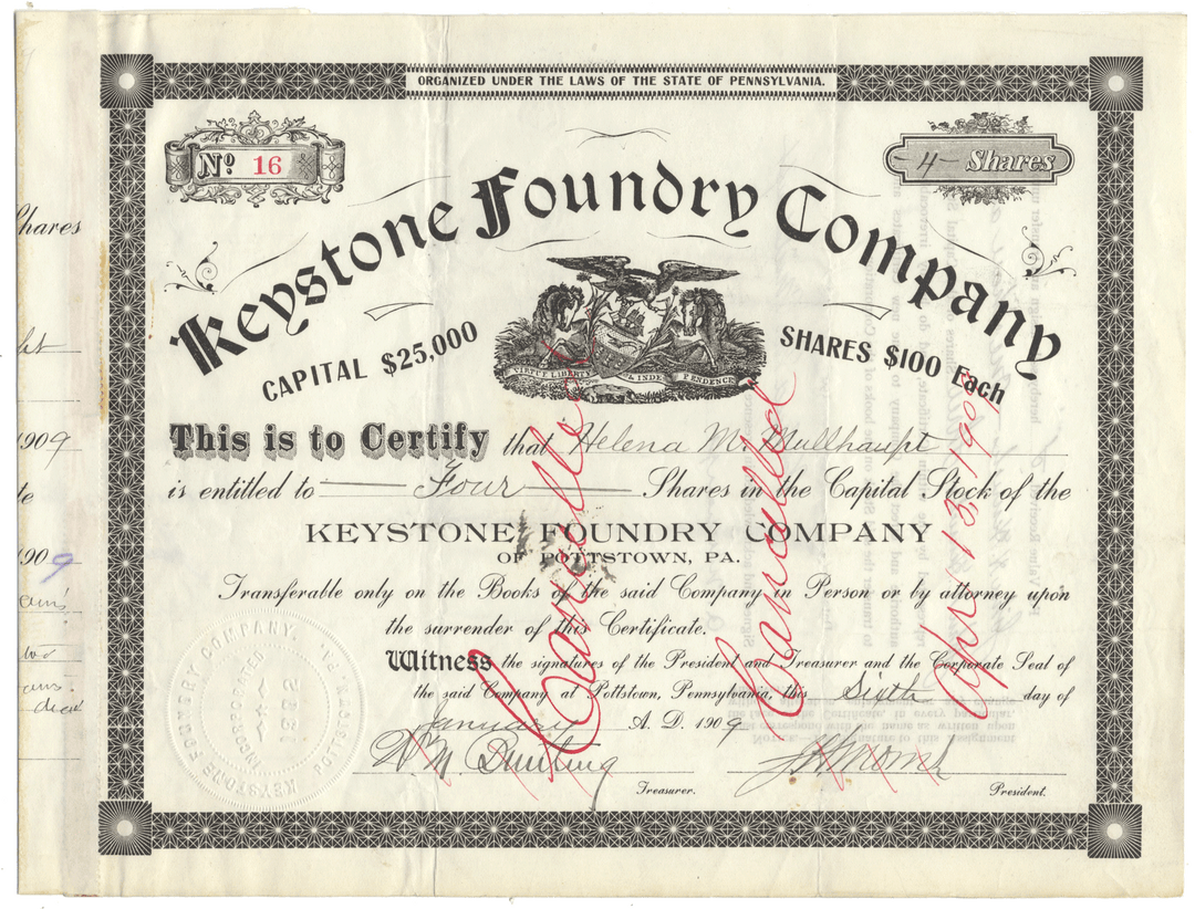 Keystone Foundry Company stock certificate