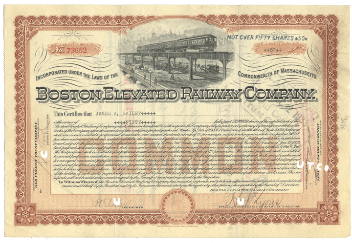 Boston Elevated Railway Company Stock Certificate