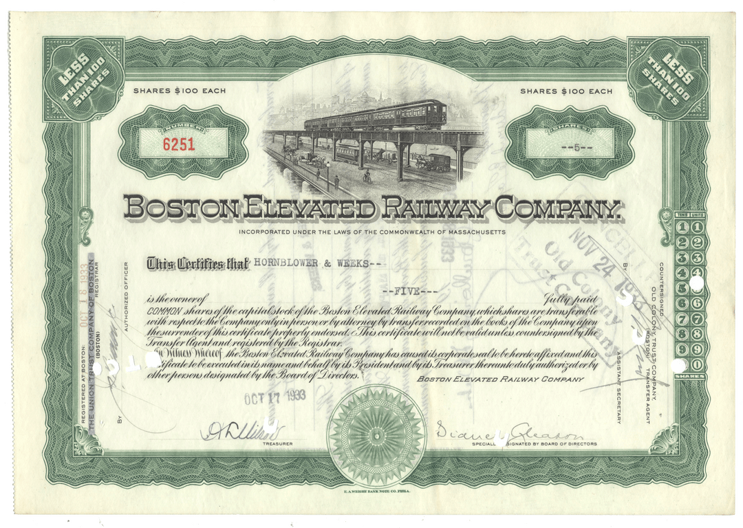 Boston Elevated Railway Company Stock Certificate