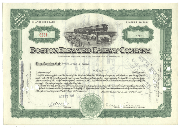 Boston Elevated Railway Company Stock Certificate