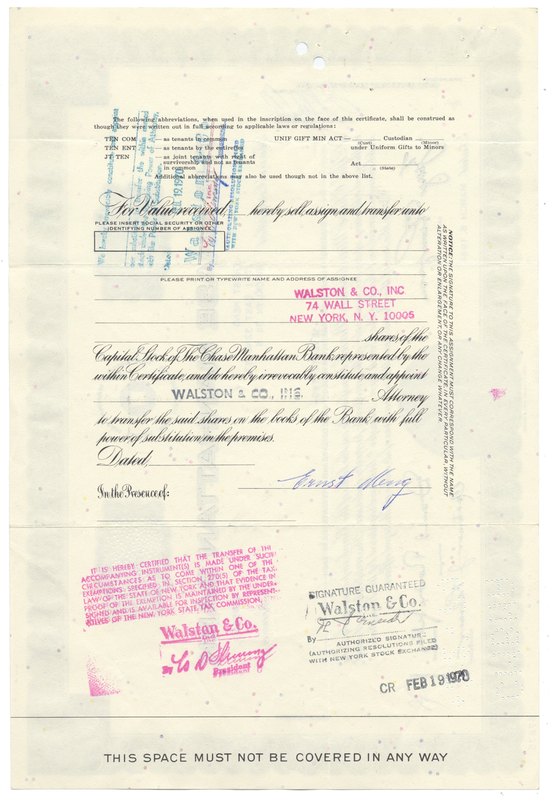 Chase Manhattan Bank Stock Certificate