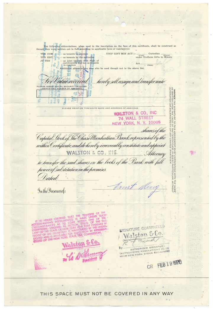 Chase Manhattan Bank Stock Certificate