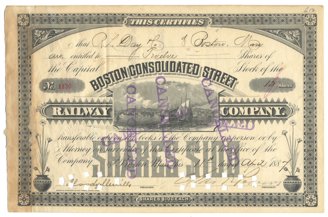 Boston Consolidated Street Railway Company Stock Certificate