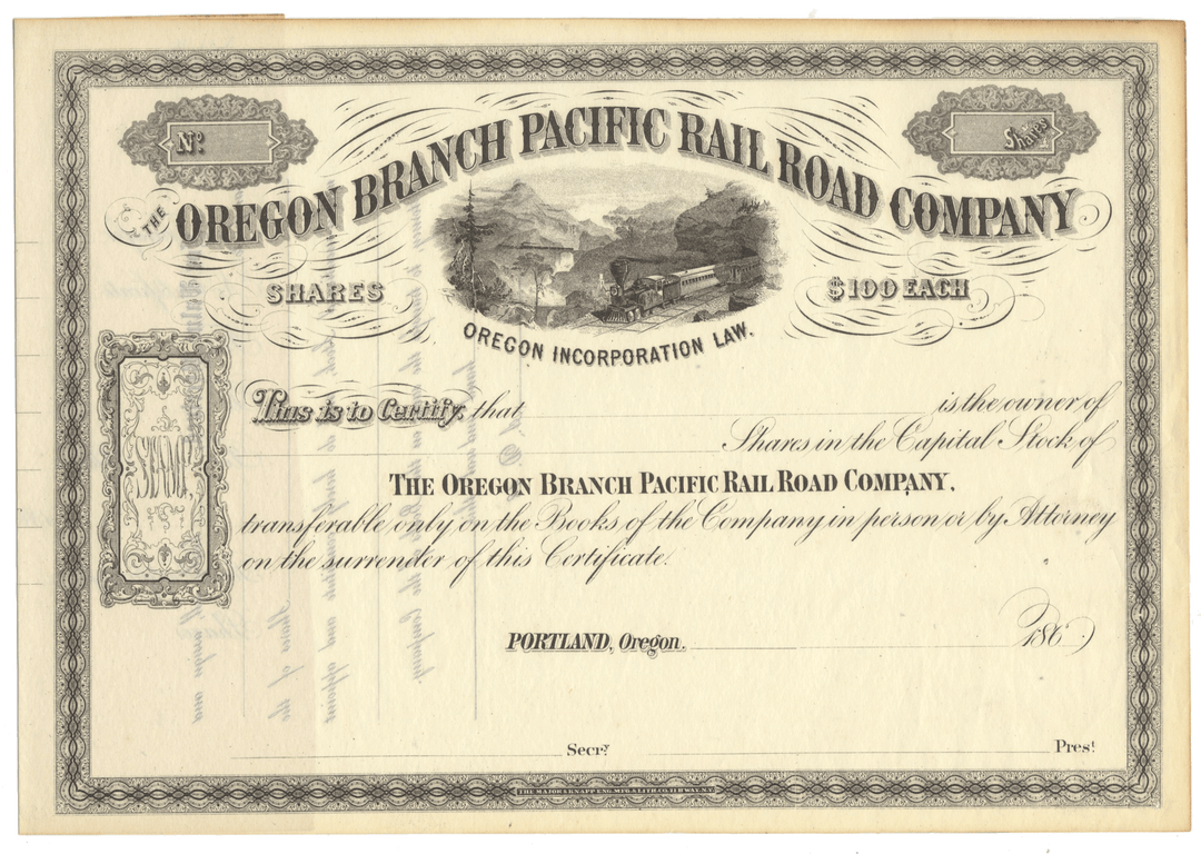 Oregon Branch Rail Road Company Stock Certificate