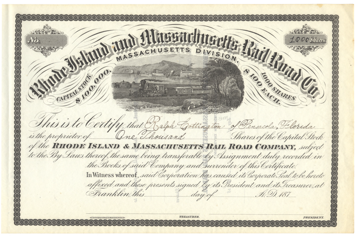 Rhode Island and Massachusetts Rail Road Company Stock Certificate