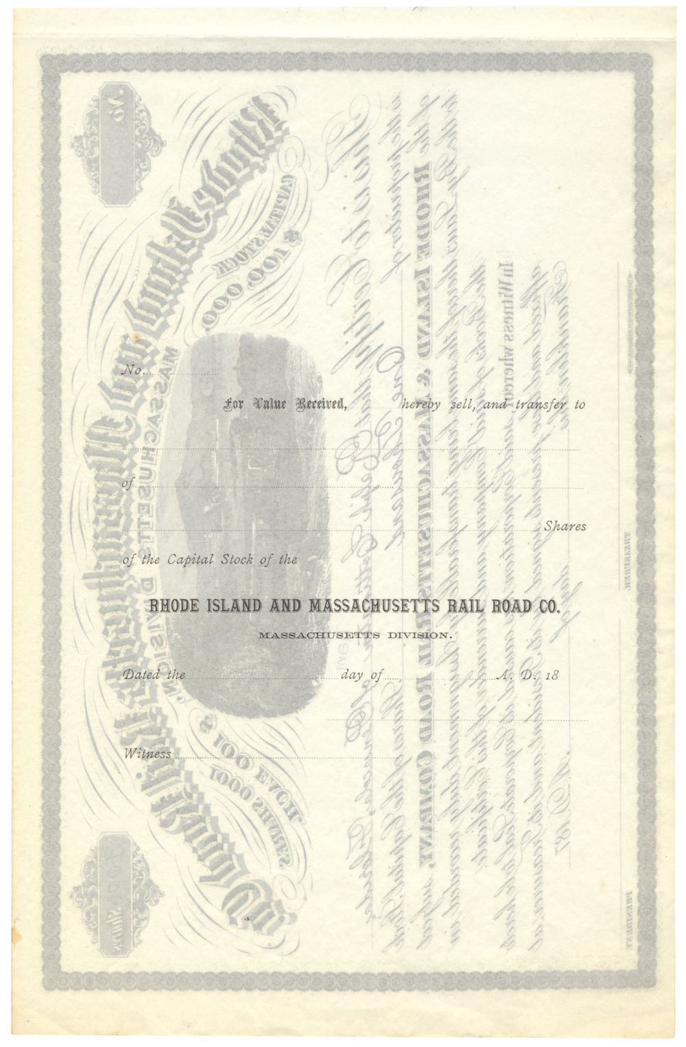 Rhode Island and Massachusetts Rail Road Company Stock Certificate