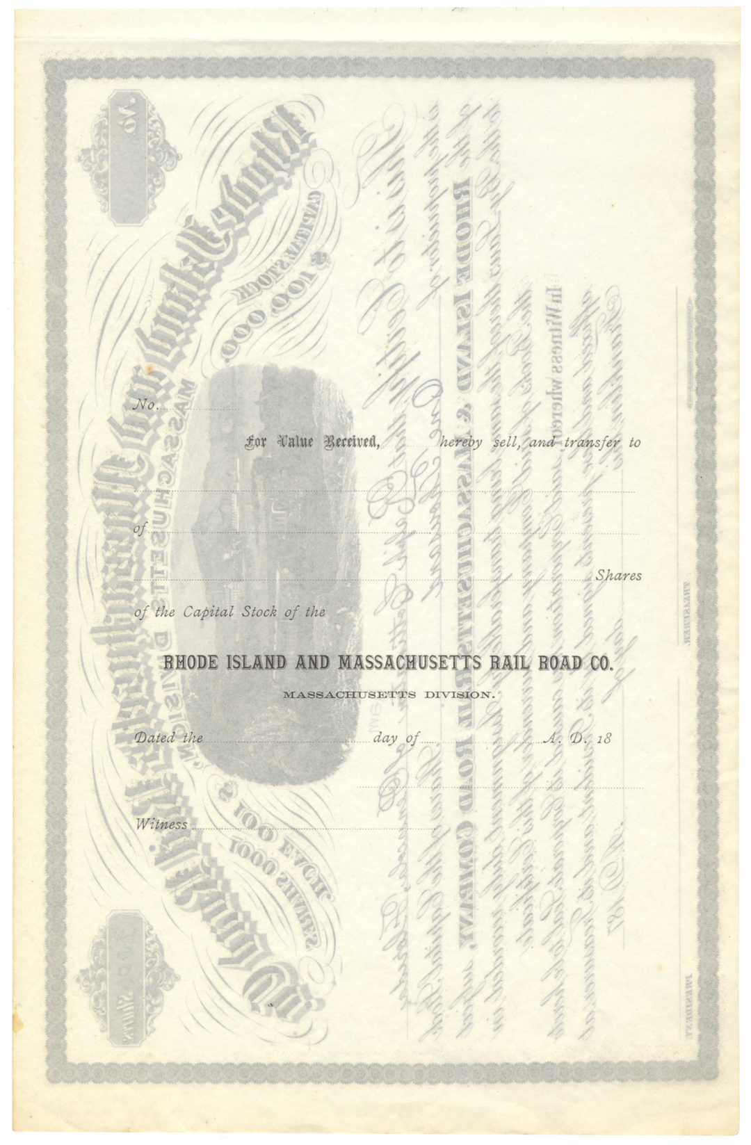 Rhode Island and Massachusetts Rail Road Company Stock Certificate