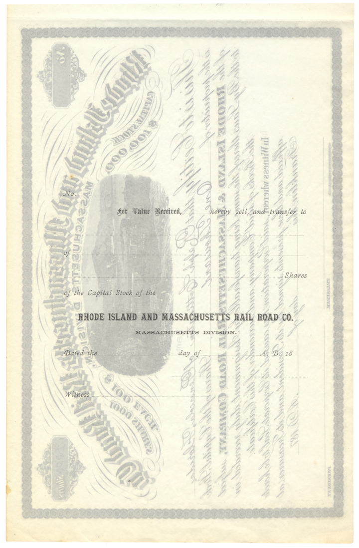 Rhode Island and Massachusetts Rail Road Company Stock Certificate