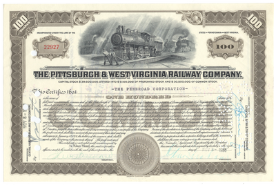 Pittsburgh & West Virginia Railway Company Stock Certificate