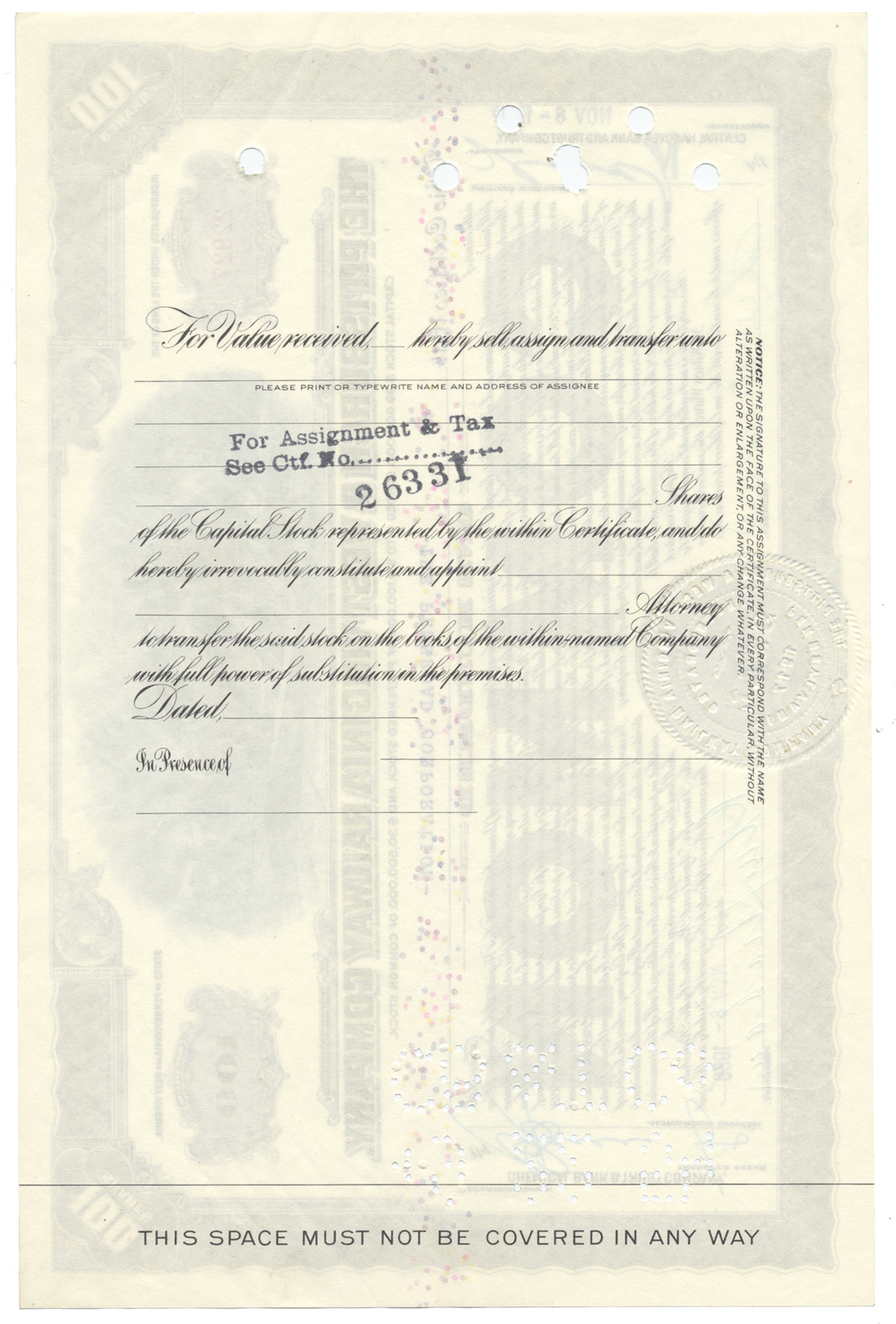 Pittsburgh & West Virginia Railway Company Stock Certificate