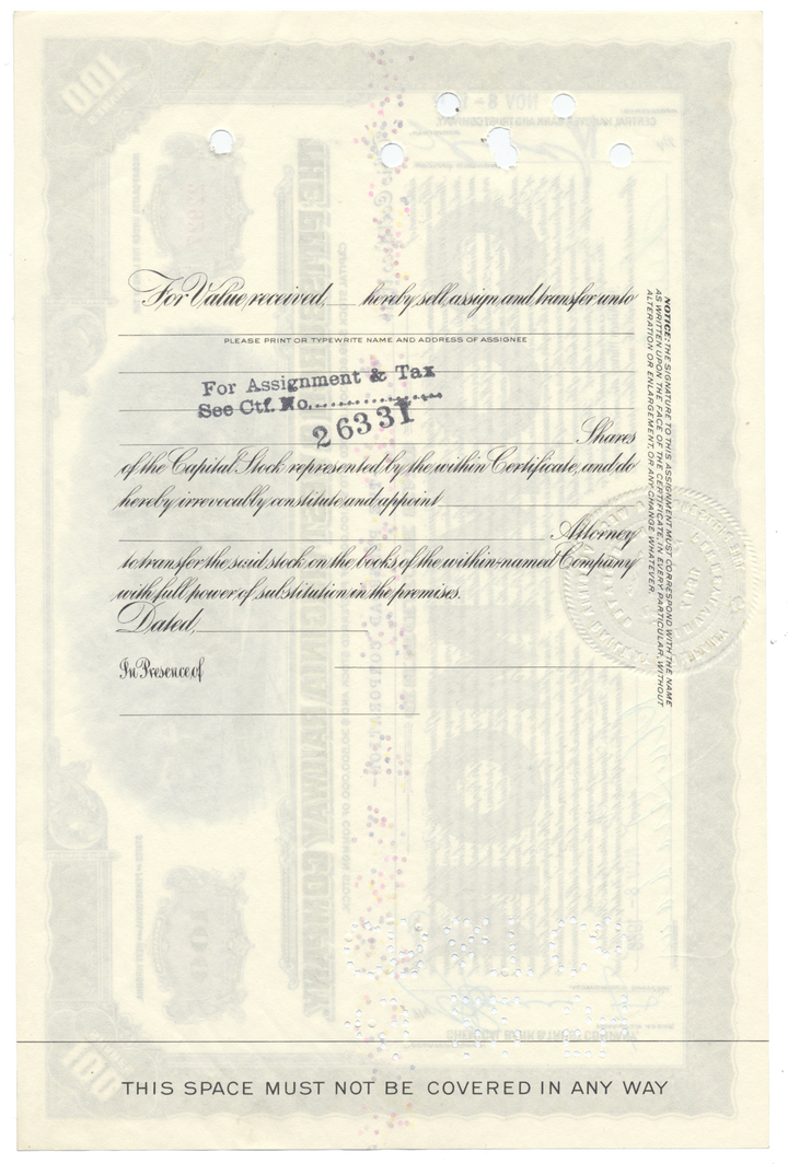 Pittsburgh & West Virginia Railway Company Stock Certificate