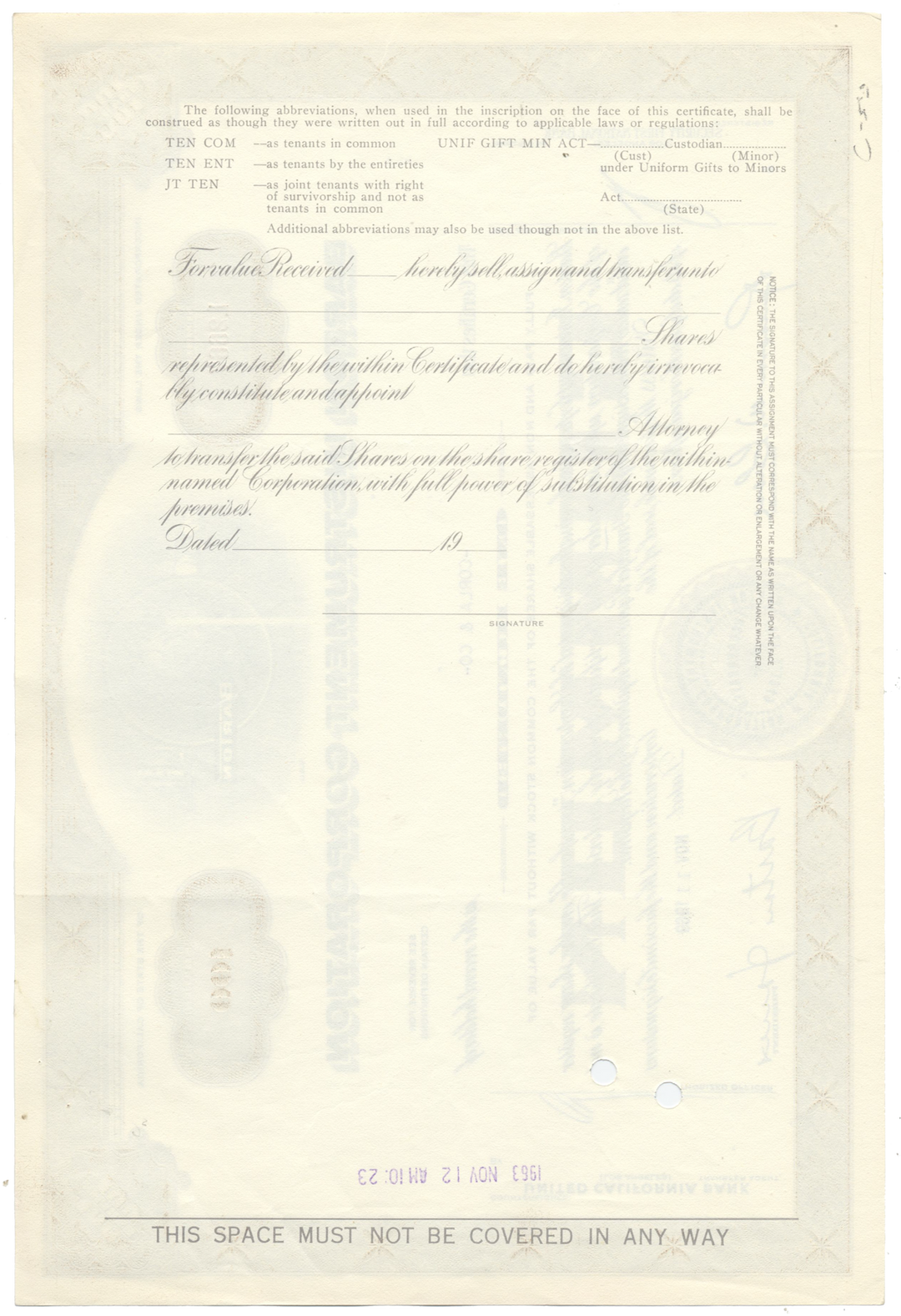 Barton Instrument Corporation Stock Certificate