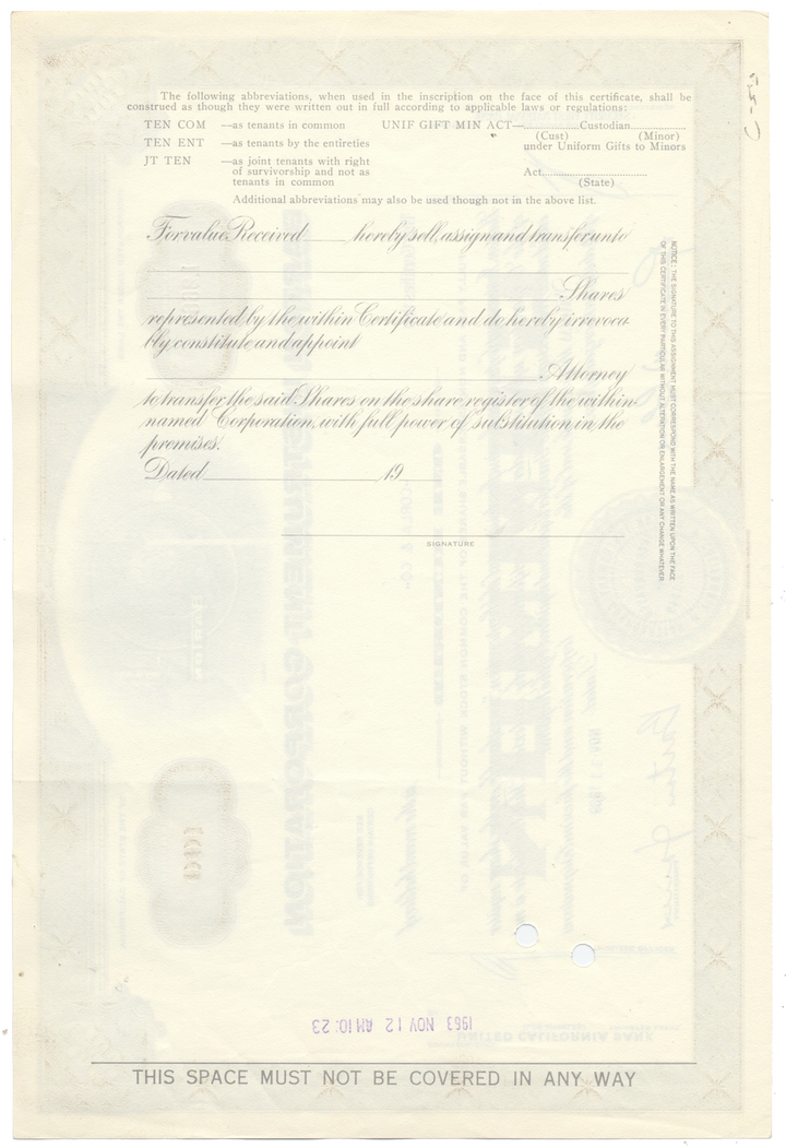 Barton Instrument Corporation Stock Certificate