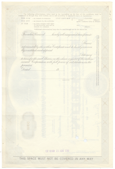 Barton Instrument Corporation Stock Certificate