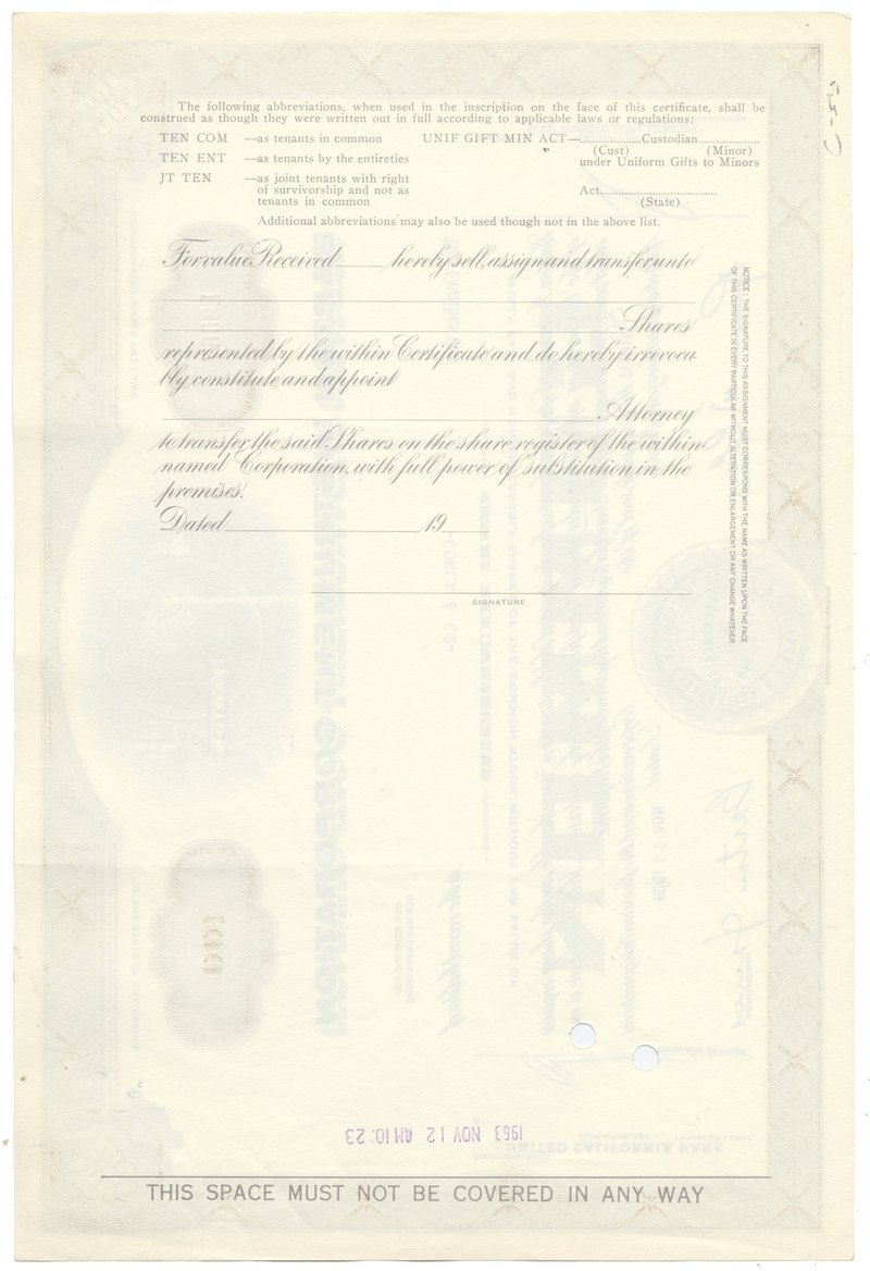 Barton Instrument Corporation Stock Certificate