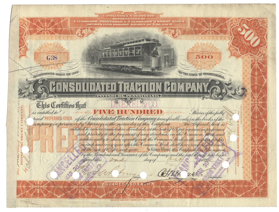 Consolidated TRaction Company Stock Certificate