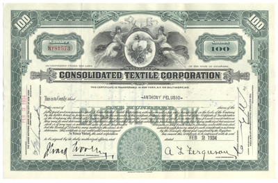Consolidated Textiles Corporation Stock Certificate