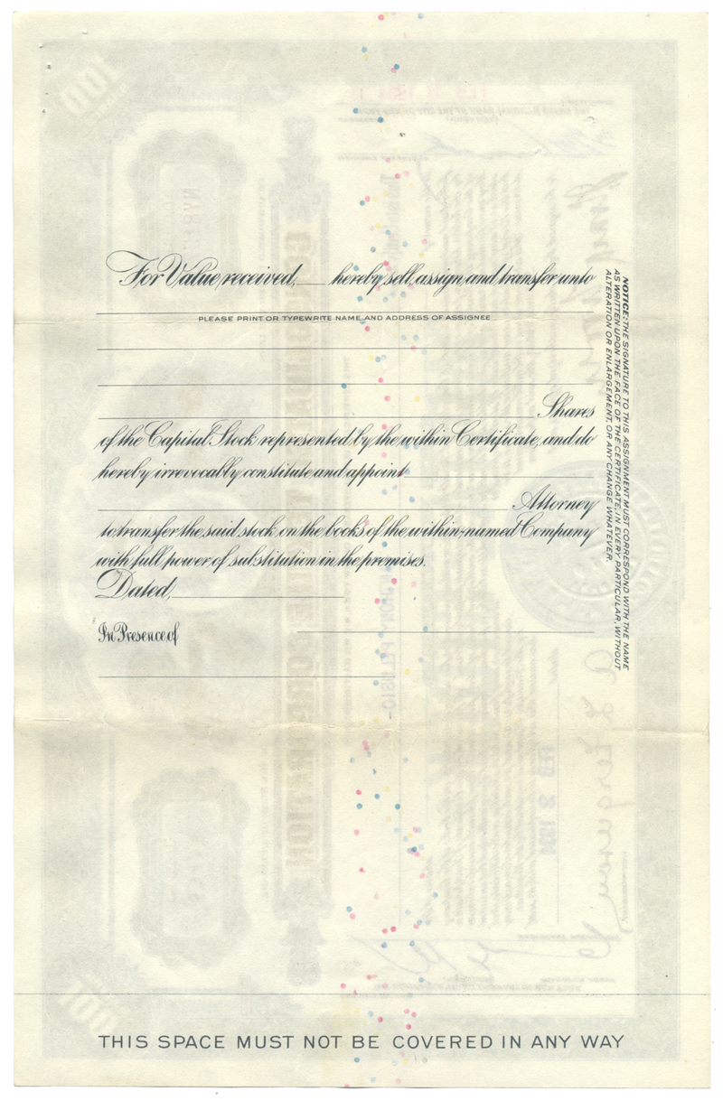 Consolidated Textiles Corporation Stock Certificate