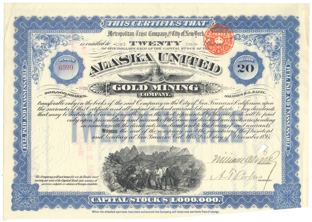 Alaska United Gold Mining Company Stock Certificate