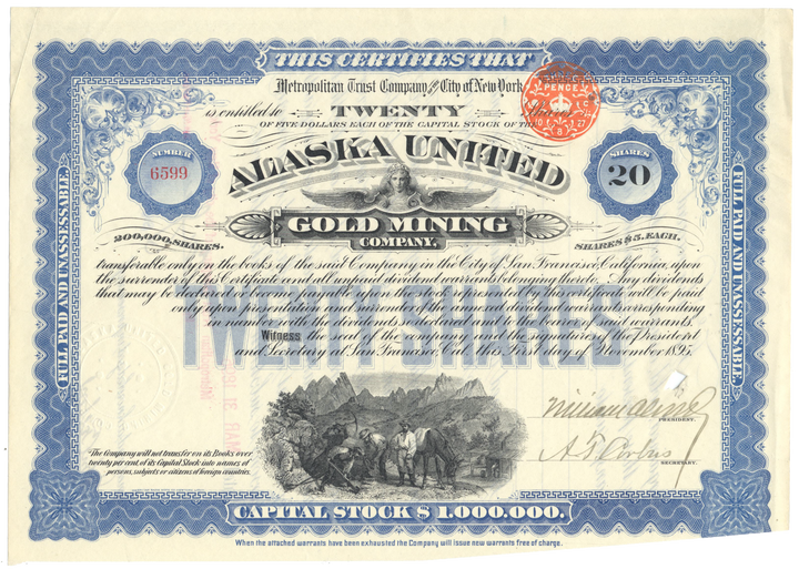 Alaska United Gold Mining Company Stock Certificate