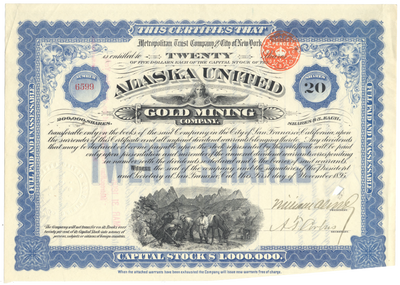 Alaska United Gold Mining Company Stock Certificate