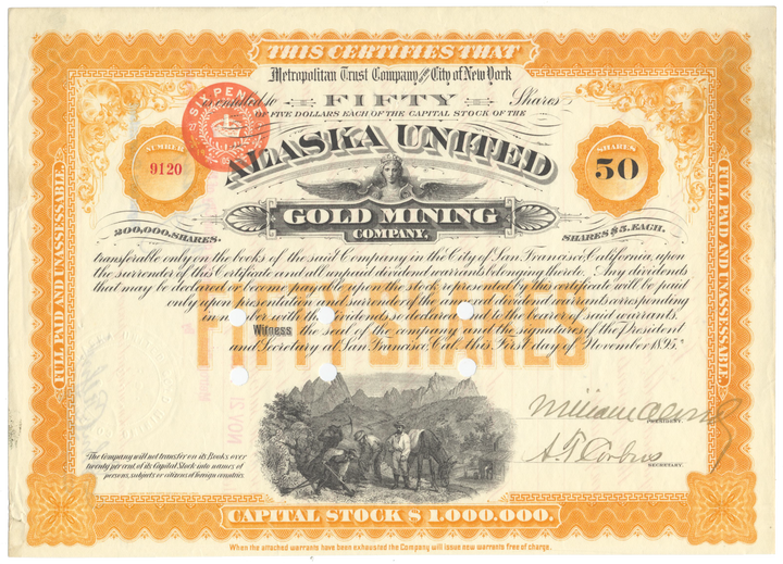 Alaska United Gold Mining Company Stock Certificate