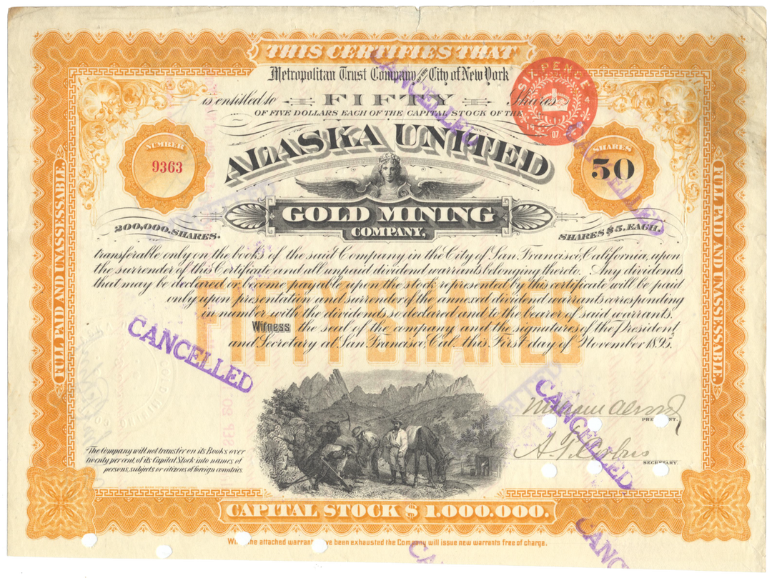 Alaska United Gold Mining Company Stock Certificate