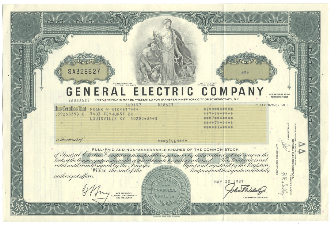 General Electric Company Stock Certificate