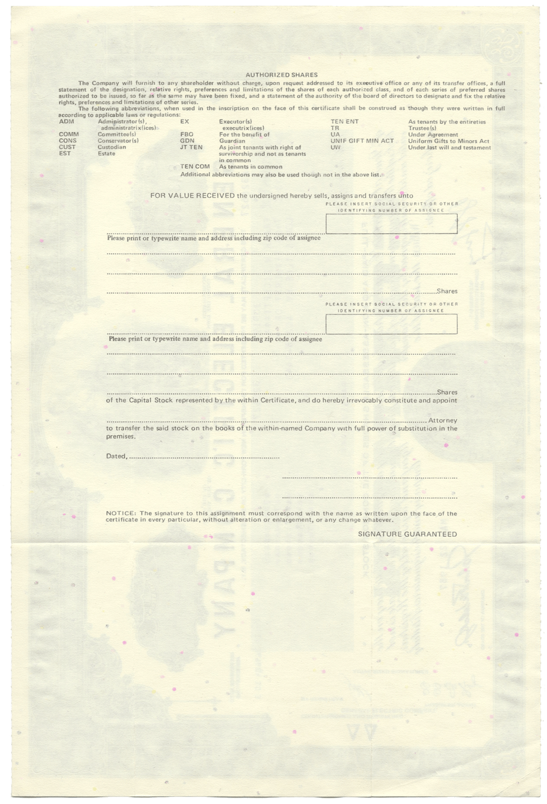 General Electric Company Stock Certificate