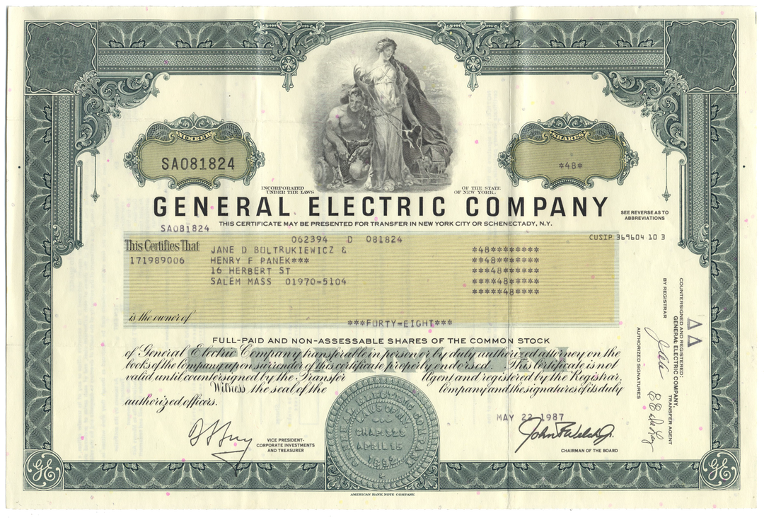 General Electric Company Stock Certificate