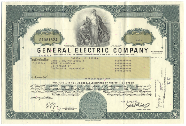 General Electric Company Stock Certificate