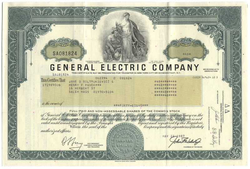 General Electric Company Stock Certificate