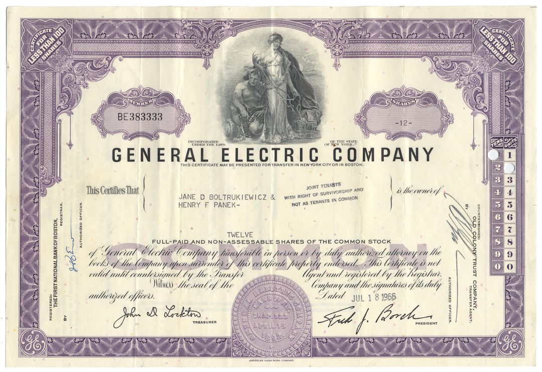 General Electric Company Stock Certificate